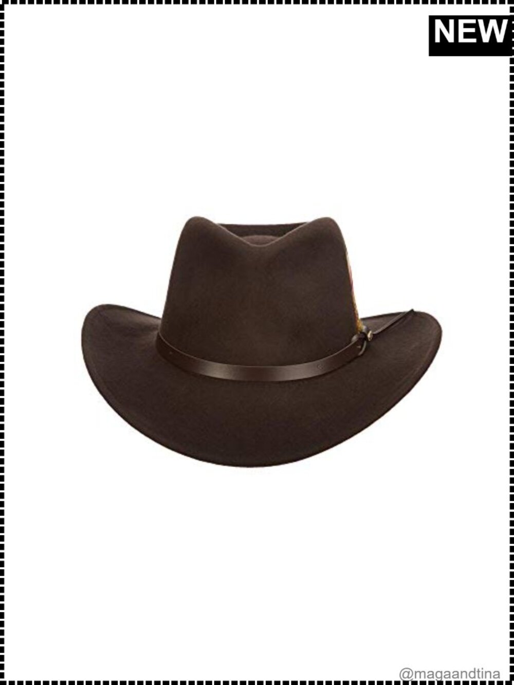 Men's Crushable 100% Wool Felt Outback Hat 3" Brim Water Repellent